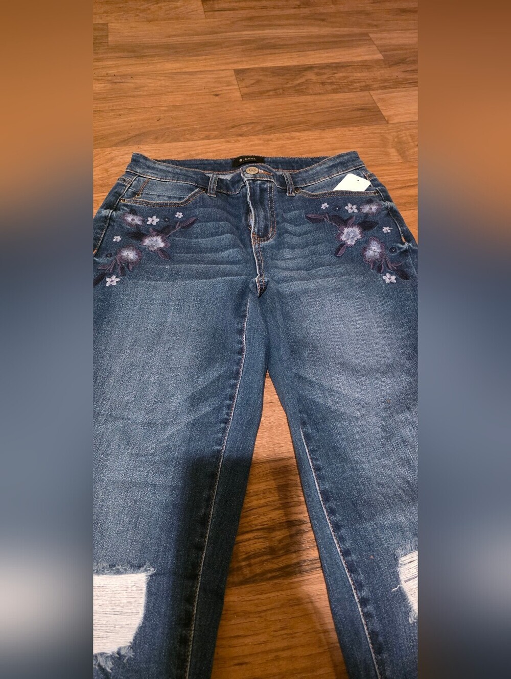 Women’s Blue Denim Jeans with Floral Embroidery - Picture 3 of 8